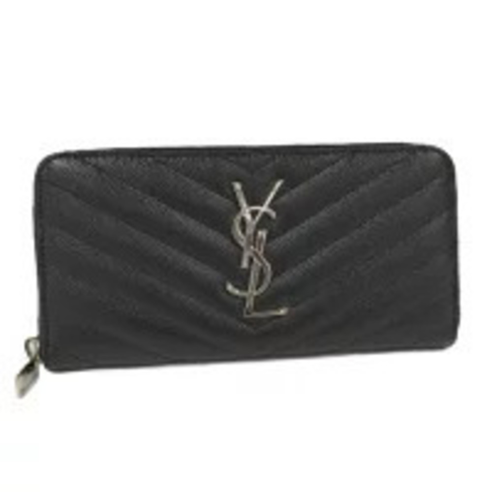 SAINT LAURENT PARIS Round Zipper Long Wallet Leather Black
